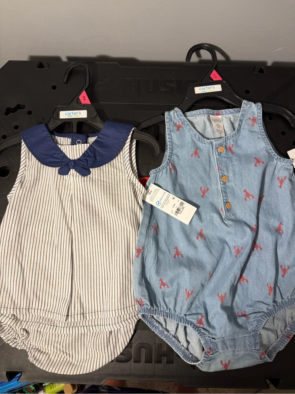 Carter's Blue Striped and Light Denim Lobster Romper Set